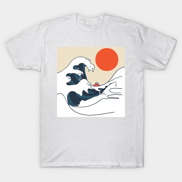 The Great Wave of Cats T-Shirt by huebucket